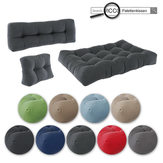 Vicco Palettenkissen Set Flocken, Outdoor Kissen, Anthrazit, 120 x 80 cm 3 Teile