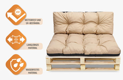 Amazinggirl Palettenkissen 80x120 cm – Sitzkissen Beige für Europaletten, Palettensofa & Gartenmöbel