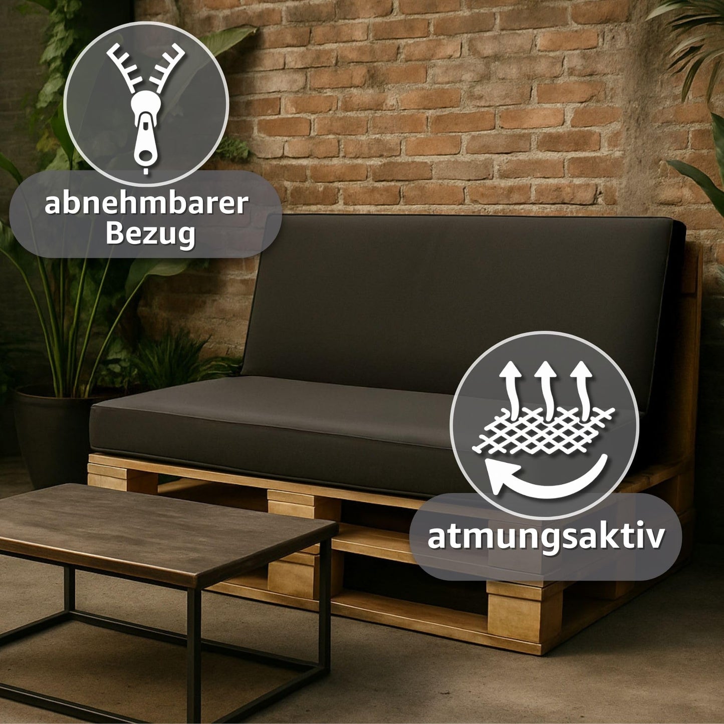 Amazinggirl Palettenkissen Outdoor Europaletten Rückenkissen 40 x 120 cm - Schaumstoff Sitzpolster für Paletten und Palettensofa Graphit