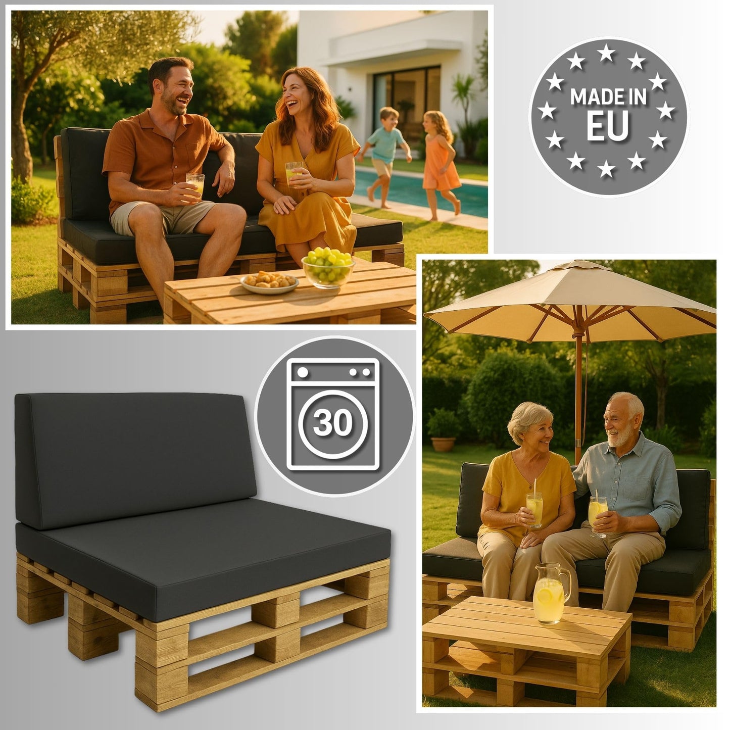 Amazinggirl Palettenkissen Outdoor Europaletten Rückenkissen 40 x 120 cm - Schaumstoff Sitzpolster für Paletten und Palettensofa Graphit