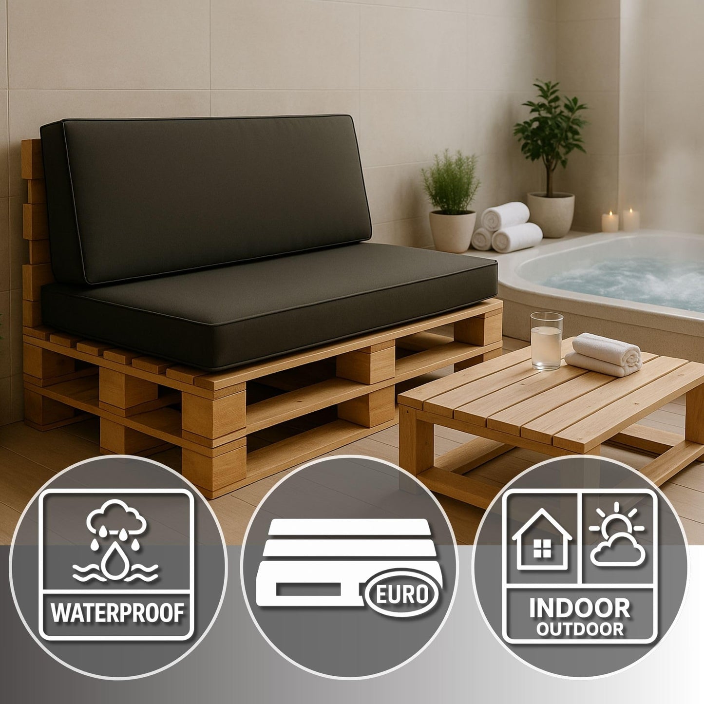 Amazinggirl Palettenkissen Outdoor Europaletten Rückenkissen 40 x 120 cm - Schaumstoff Sitzpolster für Paletten und Palettensofa Graphit