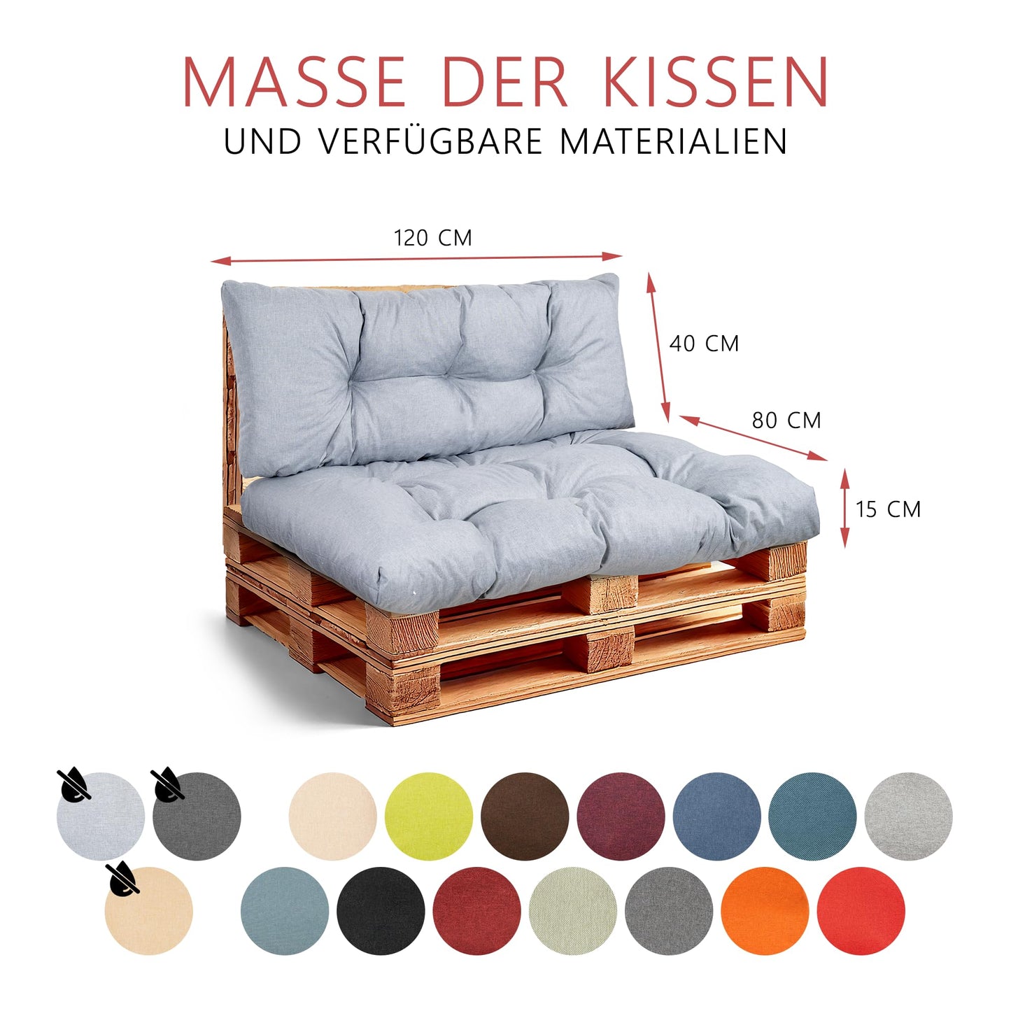 Best Wool Palettenkissen Set – Wetterfestes Sitz- & Rückenkissen 120x80 + 120x40 für Palettensofa & Gartenmöbel