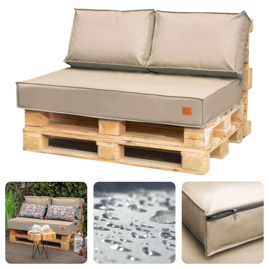 Bielik Palettenkissen Set 120x80 – 3-teilig für Palettensofa, wasserdicht, Made in EU, Sitzkissen + 2 Rückenkissen, Farbe: Dunkelgrau/Hellbeige
