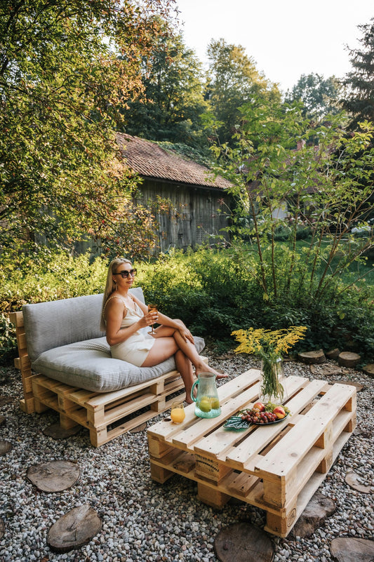 Gutekissen® Palettenkissen Set Beige – Sitzkissen 120x80 & Rückenlehne 120x40 mit Pulirethan-Füllung für Garten & Palettenmöbel